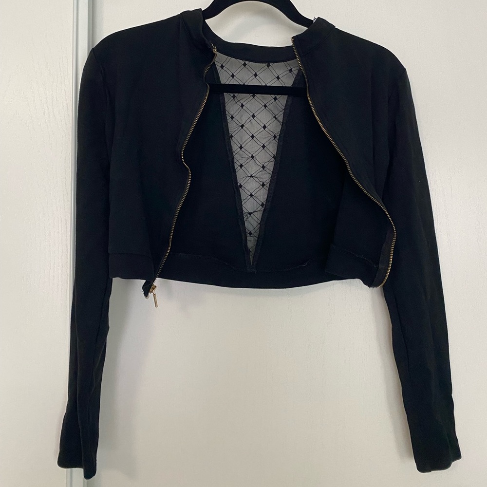 BEBE cropped black zip up